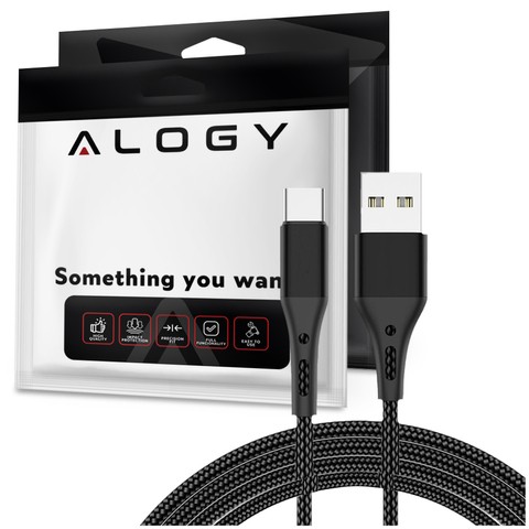 Kabel 2m Alogy przewód USB-A do USB-C Type C 3A Czarny