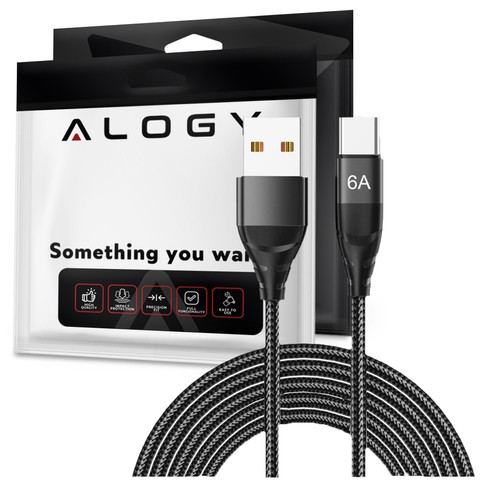 Kabel 2m Alogy przewód USB-A do USB-C Type C 6A Czarny