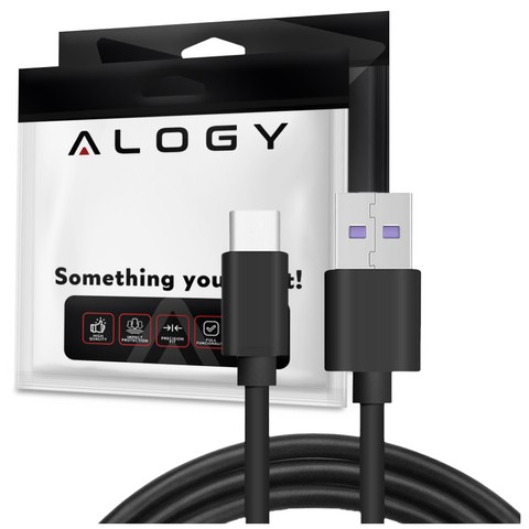 Kabel 2m Alogy szybki przewód USB-A do USB-C Type C 5A Czarny