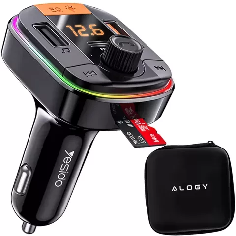 Ładowarka samochodowa transmiter LED RGB  Alogy Car Charge USB QC 3.0 + USB-C PD 20W srebrny