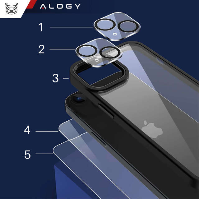  Alogy Hybrid Case Etui pancerne + 2x Szkło na ekran + 2x obiektyw do Apple iPhone 14 Plus Zestaw 5w1