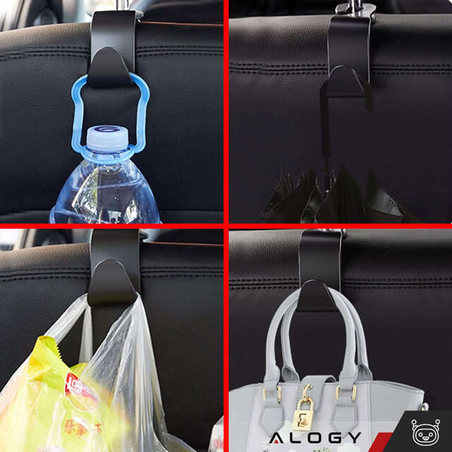 2x Alogy Car Organizer uchwyt haczyk wieszak samochodowy na zagłówek fotel do auta Czarny