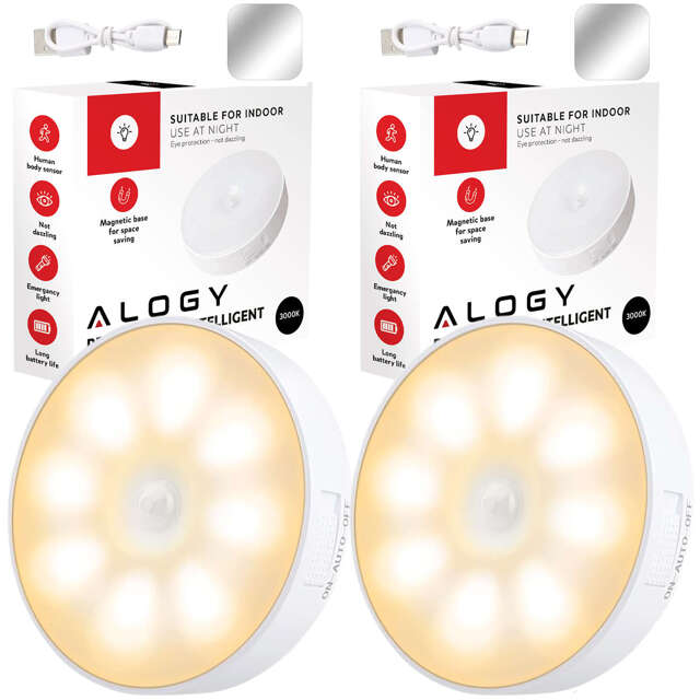 2x Alogy Lampka LED z czujnikiem ruchu Sensor Light Bezprzewodowa lampa nocna oświetlenie meblowe Światło ciepłe