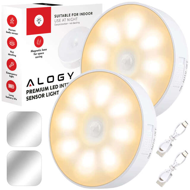 2x Alogy Lampka LED z czujnikiem ruchu Sensor Light Bezprzewodowa lampa nocna oświetlenie meblowe Światło ciepłe