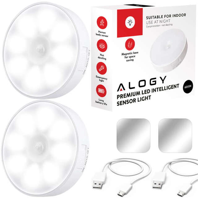 2x Alogy Lampka LED z czujnikiem ruchu Sensor Light Bezprzewodowa lampa nocna oświetlenie meblowe Światło zimne