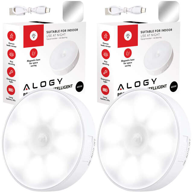 2x Alogy Lampka LED z czujnikiem ruchu Sensor Light Bezprzewodowa lampa nocna oświetlenie meblowe Światło zimne