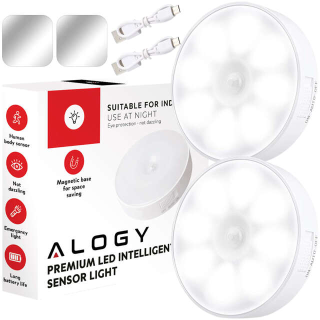 2x Alogy Lampka LED z czujnikiem ruchu Sensor Light Bezprzewodowa lampa nocna oświetlenie meblowe Światło zimne