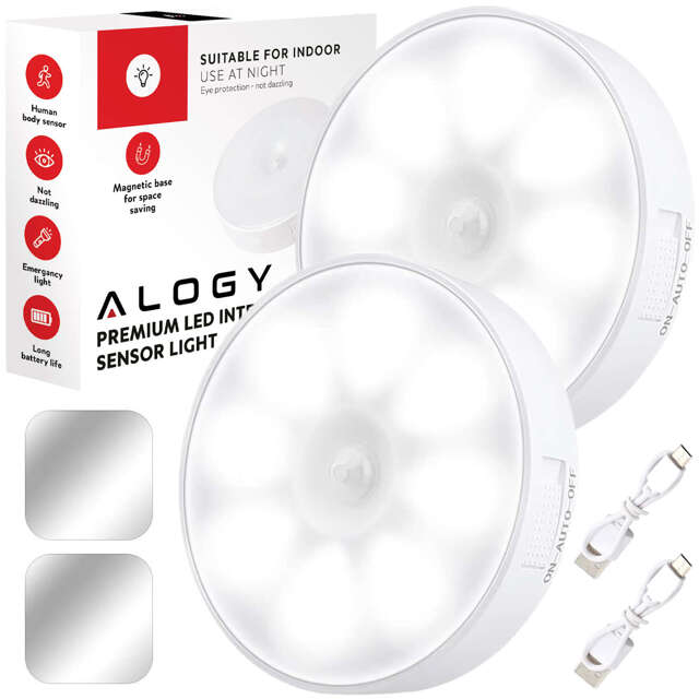 2x Alogy Lampka LED z czujnikiem ruchu Sensor Light Bezprzewodowa lampa nocna oświetlenie meblowe Światło zimne