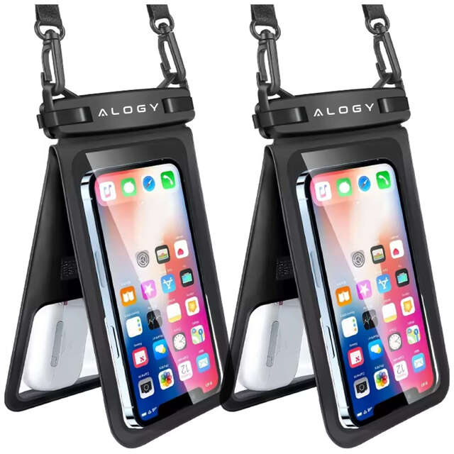 2x Etui wodoodporne wodoszczelne IPX8 na telefon 6.7" podwójne Case futerał Alogy Waterproof Czarne