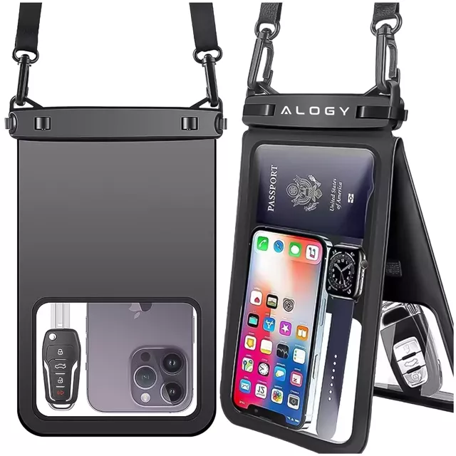 2x Etui wodoodporne wodoszczelne IPX8 na telefon 6.7" podwójne Case futerał Alogy Waterproof Czarne