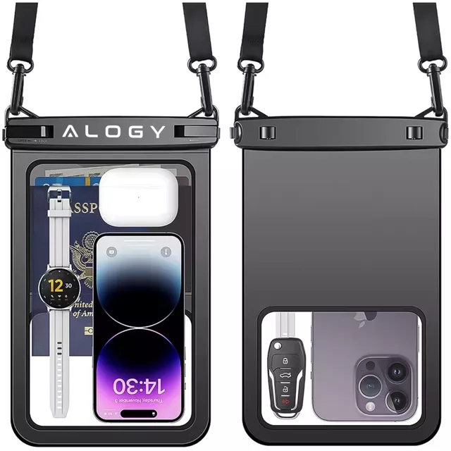 2x Etui wodoodporne wodoszczelne IPX8 na telefon 6.7" podwójne Case futerał Alogy Waterproof Czarne