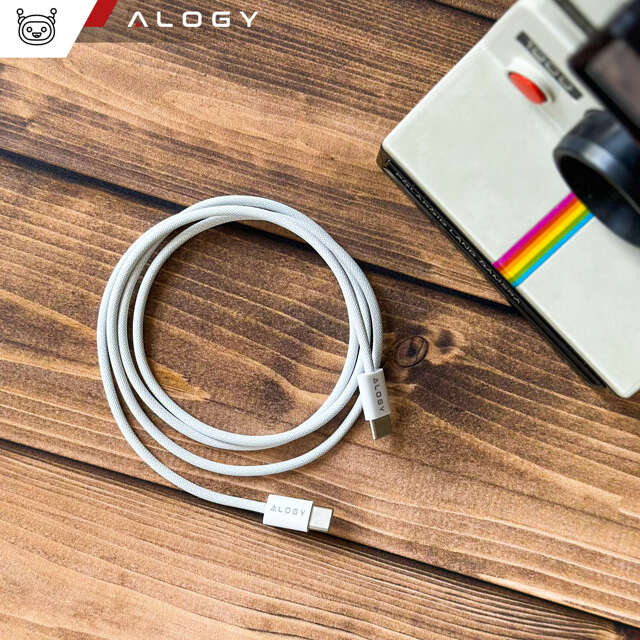 2x Kabel USB-C typ C mocny szybki 60W PD 1M do iPhone 15/Pro/Max nylonowy przewód Alogy biały [2szt]