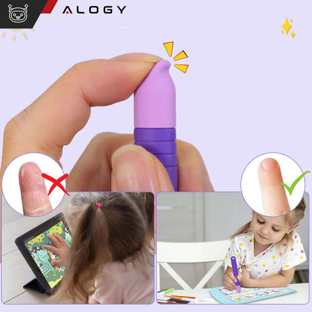 2x Rysik pojemnościowy dotykowy do ekranów telefonu tabletu Alogy Stylus Pen dla dzieci 10 cm Fioletowy i Niebieskie