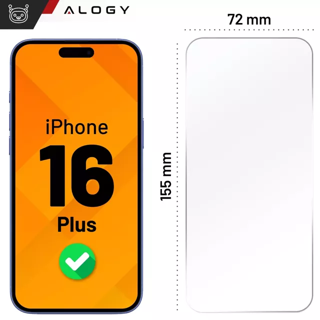 2x Szkło hartowane do Apple iPhone 16 Plus ochronne szkiełko na ekran 9H Alogy Heavy Pro+™️ [2szt]