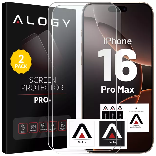 2x Szkło hartowane do Apple iPhone 16 Pro Max ochronne szkiełko na ekran 9H Alogy Heavy Pro+™️