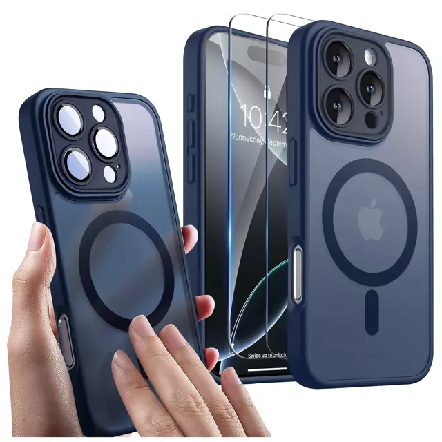 3w1 Zestaw Etui Hybrydowe + Szkło do Apple iPhone 16 Pro Max obudowa ochronna Hybrydowe MagSafe z ochroną obiektywu case + 2x Szkło hartowane ochronne na telefon Alogy 3in1 Case Pack Navy Blue Granatowe