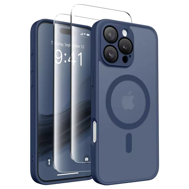 3w1 Zestaw Etui Hybrydowe + Szkło do Apple iPhone 16 Pro Max obudowa ochronna Hybrydowe MagSafe z ochroną obiektywu case + 2x Szkło hartowane ochronne na telefon Alogy 3in1 Case Pack Navy Blue Granatowe