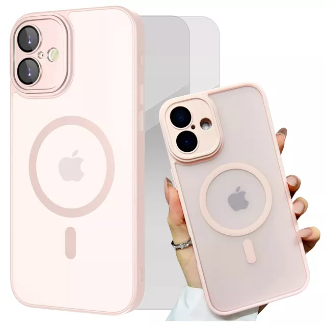 3w1 Zestaw Etui Hybrydowe + Szkło hartowane do Apple iPhone 16 obudowa ochronna Hybrydowe MagSafe z ochroną obiektywu case na telefon Alogy 3in1 Case Pack Różowe