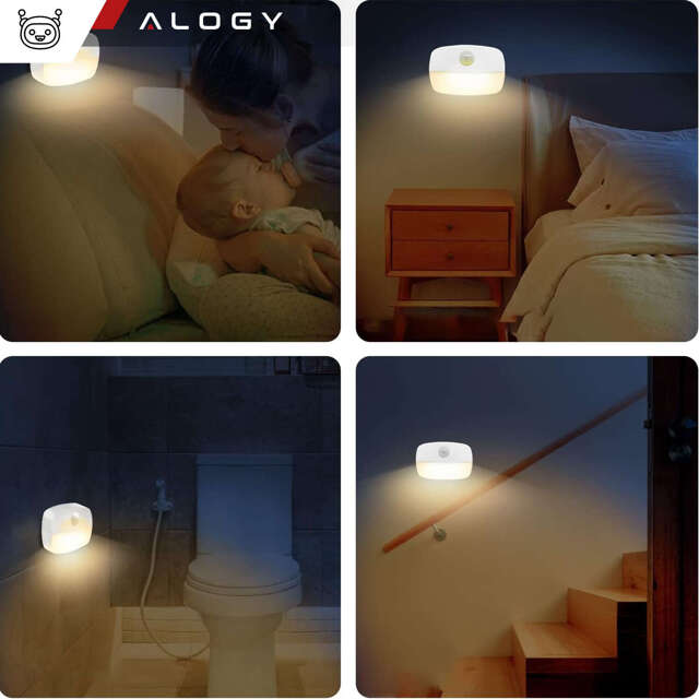 3x Alogy Lampka nocna z czujnikiem ruchu LED Night Light 3 barwy światła do gniazdka EU Biała