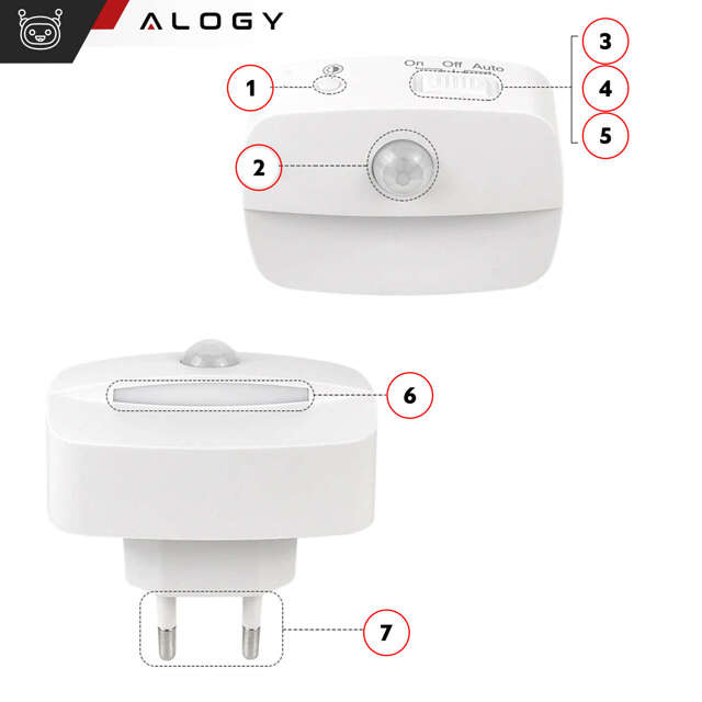 3x Alogy Lampka nocna z czujnikiem ruchu LED Night Light 3 barwy światła do gniazdka EU Biała