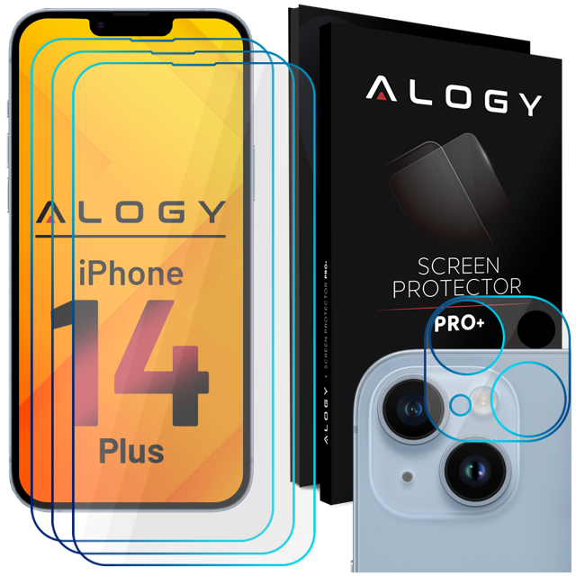 3x Szkło hartowane na ekran 9h + 2x Szkło na obiektyw Alogy Glass Pack do Apple iPhone 14 Plus 