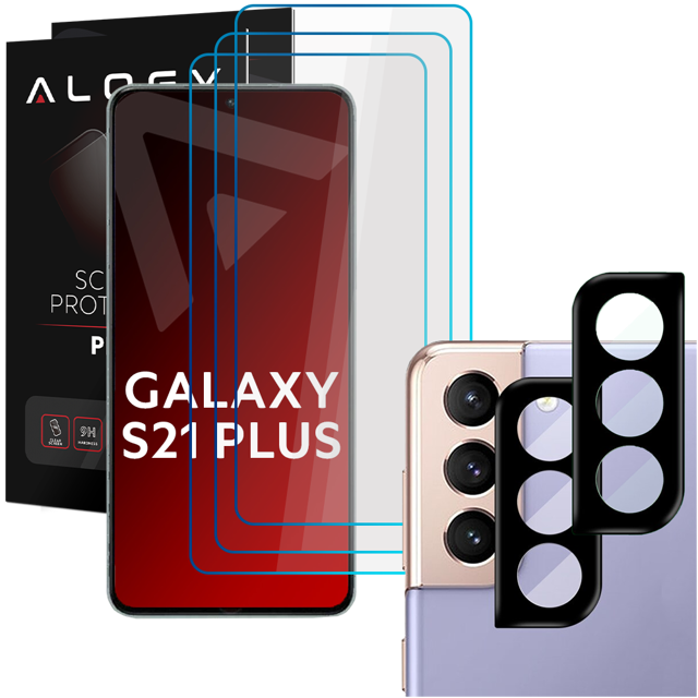 3x Szkło hartowane na ekran 9h + 2x Szkło na obiektyw  Alogy Glass Pack do Samsung Galaxy S21 Plus