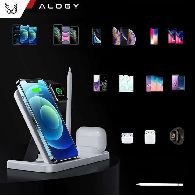 4w1 Alogy Ładowarka indukcyjna Qi do Apple iPhone/ Watch/ AirPods/ Pen Biała