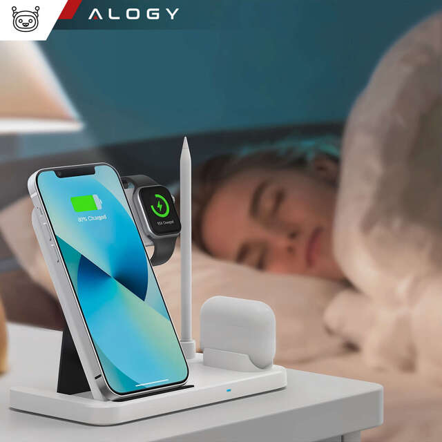 4w1 Alogy Ładowarka indukcyjna Qi do Apple iPhone/ Watch/ AirPods/ Pen Biała