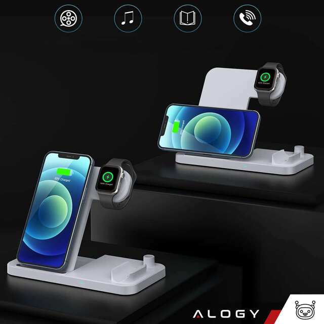 4w1 Alogy Ładowarka indukcyjna Qi do Apple iPhone/ Watch/ AirPods/ Pen Biała