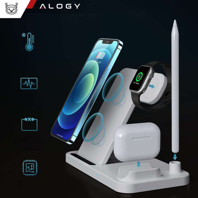 4w1 Alogy Ładowarka indukcyjna Qi do Apple iPhone/ Watch/ AirPods/ Pen Biała