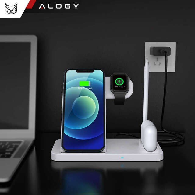 4w1 Alogy Ładowarka indukcyjna Qi do Apple iPhone/ Watch/ AirPods/ Pen Biała