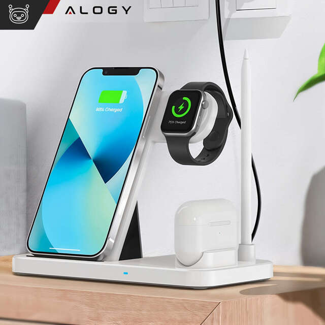 4w1 Alogy Ładowarka indukcyjna Qi do Apple iPhone/ Watch/ AirPods/ Pen Biała