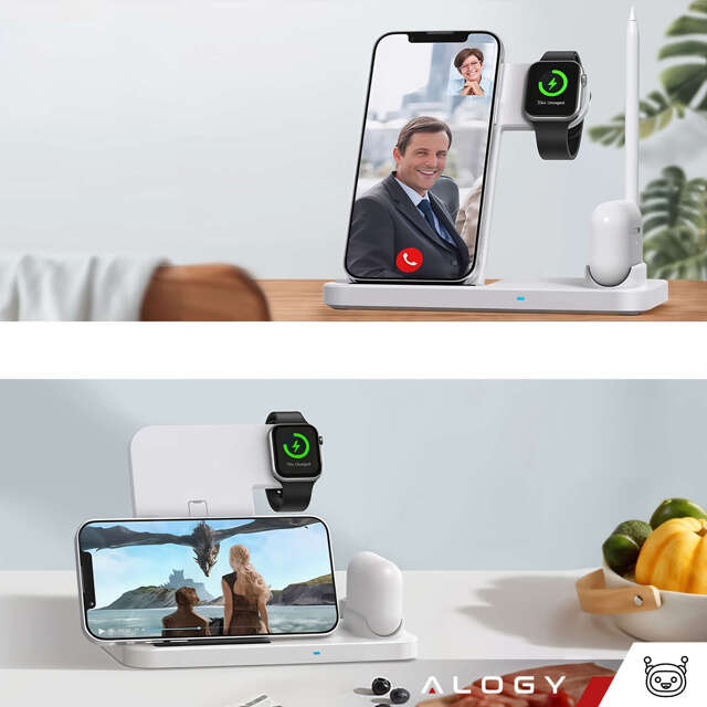 4w1 Alogy Ładowarka indukcyjna Qi do Apple iPhone/ Watch/ AirPods/ Pen Biała