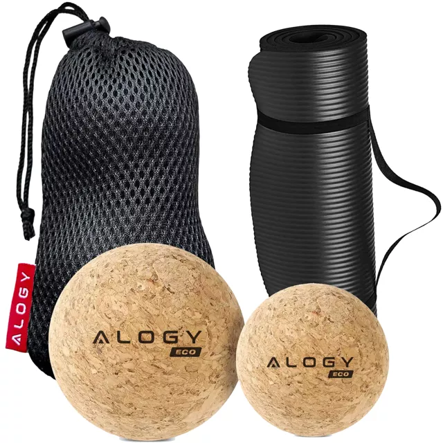 Alog ECO Zestaw 2 piłek Piłka korkowa do masażu mięśni masażer twarda mała Piłki korkowe 6cm i 5.3cm Woreczek sport fitness