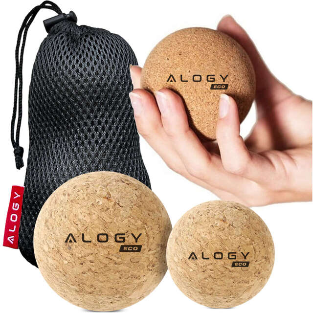 Alog ECO Zestaw 2 piłek Piłka korkowa do masażu mięśni masażer twarda mała Piłki korkowe 6cm i 5.3cm Woreczek sport fitness