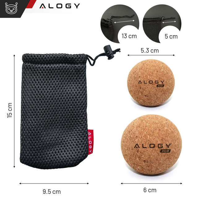 Alog ECO Zestaw 2 piłek Piłka korkowa do masażu mięśni masażer twarda mała Piłki korkowe 6cm i 5.3cm Woreczek sport fitness