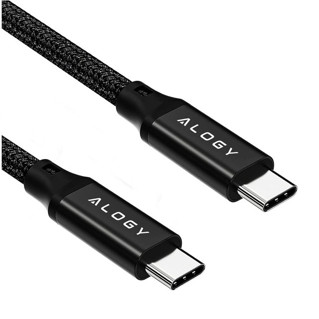 Alogy 2x Kabel USB-C typ C mocny szybki 60W PD 1M do iPhone 15/Pro/Max nylonowy przewód Czarny