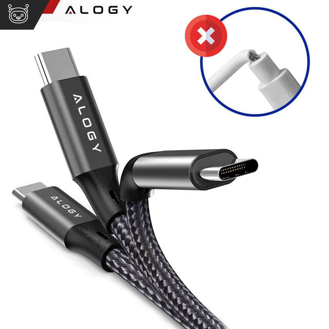 Alogy 2x Kabel USB-C typ C mocny szybki 60W PD 1M do iPhone 15/Pro/Max nylonowy przewód Czarny