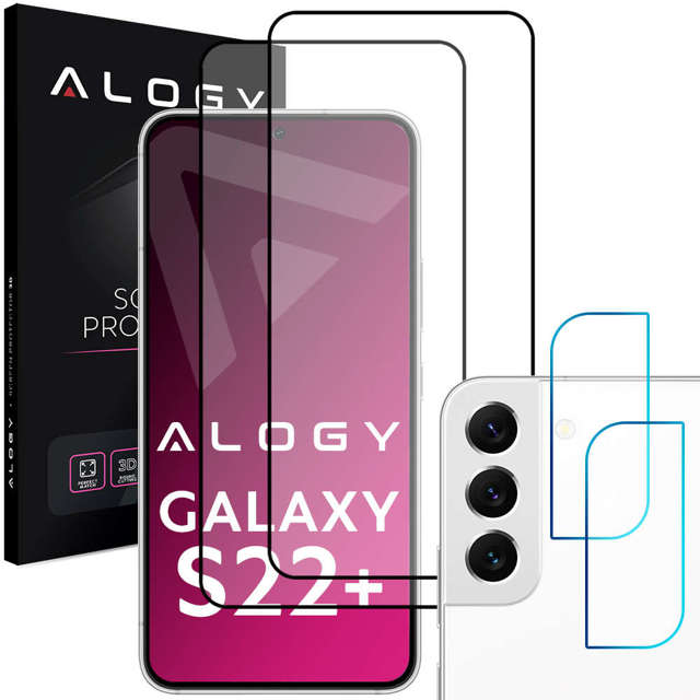 Alogy 2x Szkło Full Glue FC + 2x Szkło na obiektyw kamerę do Samsung Galaxy S22 Plus