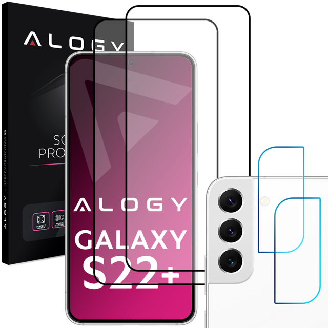 Alogy 2x Szkło Full Glue FC + 2x Szkło na obiektyw kamerę do Samsung Galaxy S22 Plus