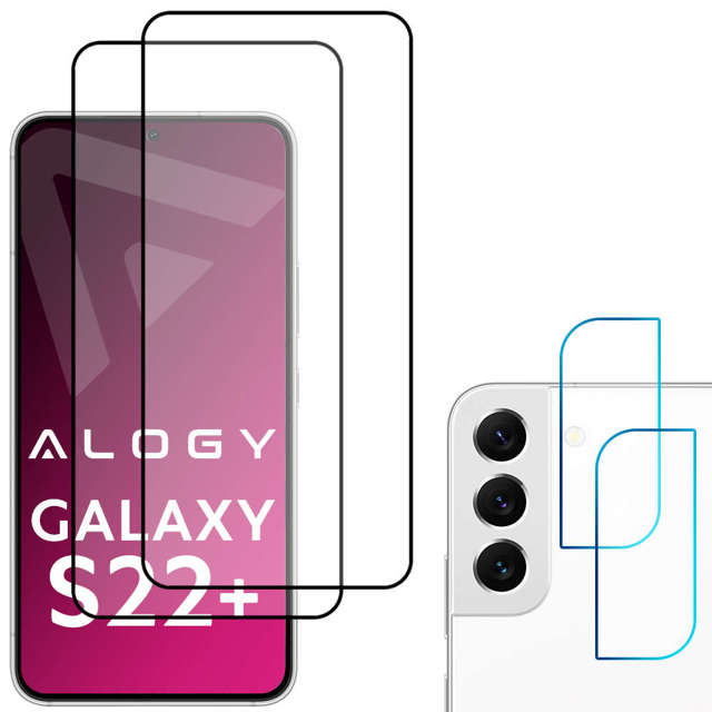 Alogy 2x Szkło Full Glue FC + 2x Szkło na obiektyw kamerę do Samsung Galaxy S22 Plus