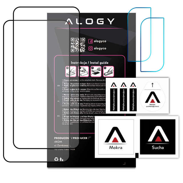 Alogy 2x Szkło Full Glue FC + 2x Szkło na obiektyw kamerę do Samsung Galaxy S22 Plus