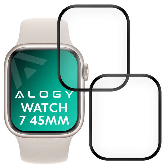 Alogy 2x Szkło na smartwatch elastyczne 3D do Apple Watch 7 45mm Black
