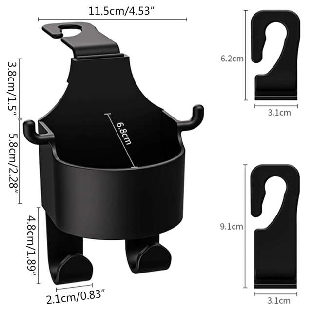 Alogy 2x Wieszak uchwyt haczyk samochodowy 5w1 na fotel zagłówek organizer do auta samochodu na kubek napój Car Czarny