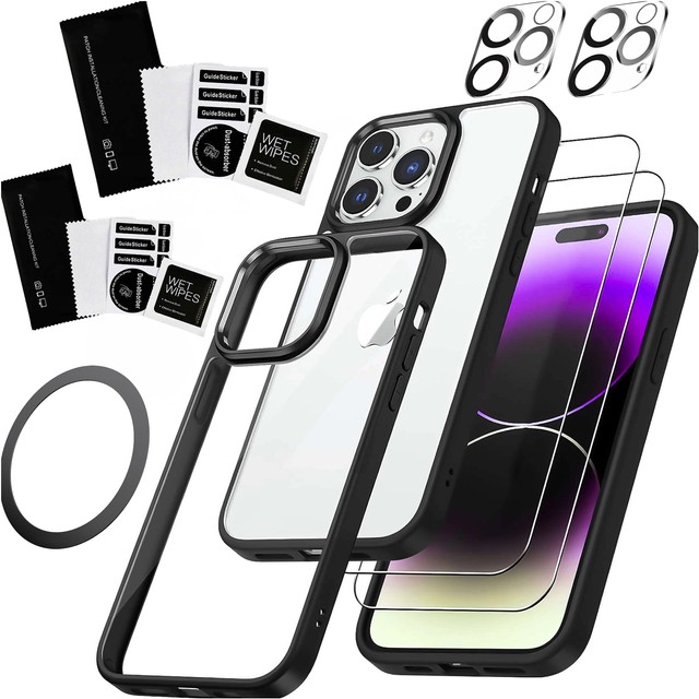 Alogy 360 Hybrid Set 6w1 Etui do iPhone 15 Pro Obudowa Case +2x szkło na ekran i obiektyw + Ring pancerne czarno-przezroczyste