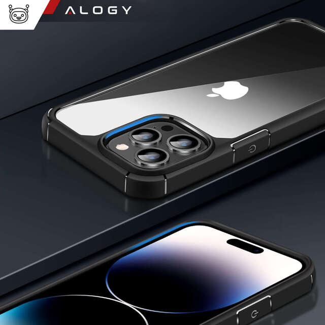 Alogy 360 Hybrid Set 6w1 Etui do iPhone 15 Pro Obudowa Case +2x szkło na ekran i obiektyw + Ring pancerne czarno-przezroczyste