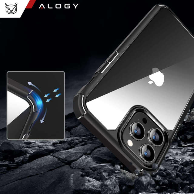 Alogy 360 Hybrid Set 6w1 Etui do iPhone 15 Pro Obudowa Case +2x szkło na ekran i obiektyw + Ring pancerne czarno-przezroczyste