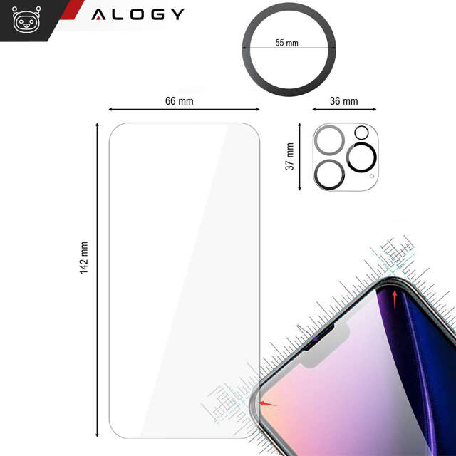 Alogy 360 Hybrid Set 6w1 Etui do iPhone 15 Pro Obudowa Case +2x szkło na ekran i obiektyw + Ring pancerne czarno-przezroczyste