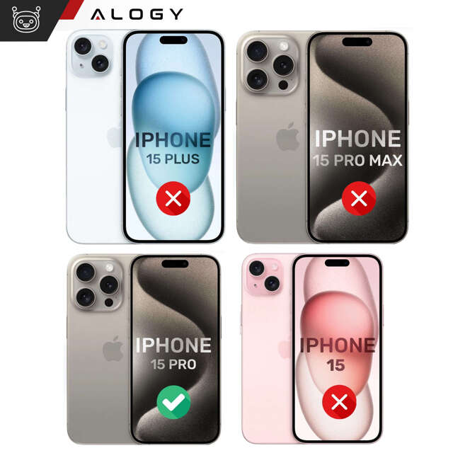 Alogy 360 Hybrid Set 6w1 Etui do iPhone 15 Pro Obudowa Case +2x szkło na ekran i obiektyw + Ring pancerne czarno-przezroczyste