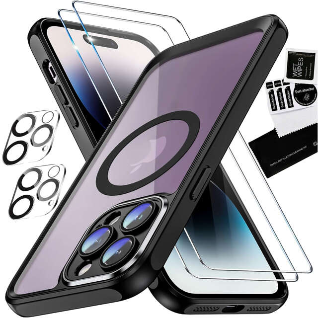 Alogy 360 Hybrid Set 6w1 Etui do iPhone 15 Pro Obudowa Case +2x szkło na ekran i obiektyw + Ring pancerne czarno-przezroczyste